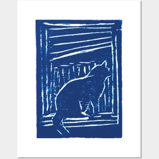 Window Cat (Blue) Posters and Art